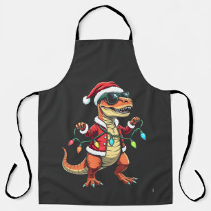 Dinosaur Wrapped with Christmas Lights Santa Hat Apron