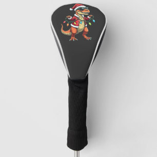 Dinosaur Wrapped with Christmas Lights Santa Hat Golf Head Cover