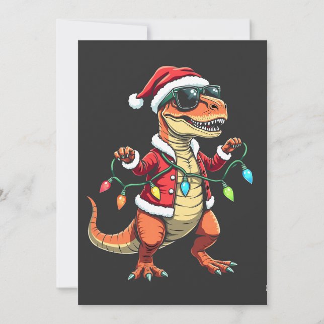 Dinosaur Wrapped with Christmas Lights Santa Hat  Invitation (Front)