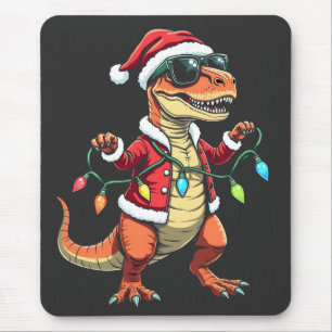 Dinosaur Wrapped with Christmas Lights Santa Hat Mouse Mat