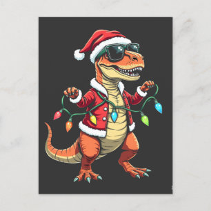 Dinosaur Wrapped with Christmas Lights Santa Hat  Postcard