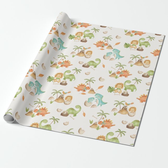 Dinosaur Wrapping Paper Boy Birthday Baby Shower (Unrolled)