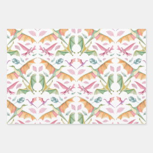 Dinosaur Wrapping Paper Flat Sheet Set of 3