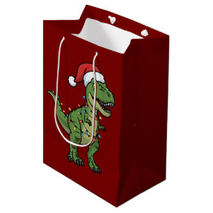 Dinosaur Xmas Lights Holiday Spirit Festive Dino Medium Gift Bag