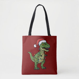Dinosaur Xmas Lights Holiday Spirit Festive Dino Tote Bag