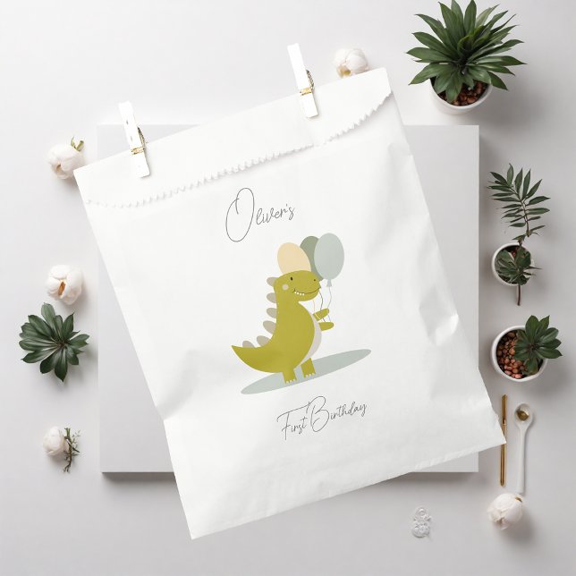 Dinosaur Yellow Green Grey First Birthday Favour Bags (Creator Uploaded)