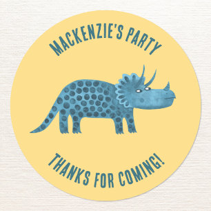 Dinosaur Yellow Party Thank You Classic Round Sticker
