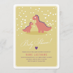 Dinosaur Yellow Pink Baby Shower Invite Rounded