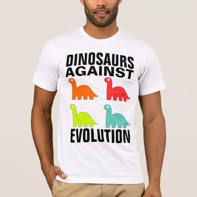 DINOSAURS AGAINST EVOLUTION Christian T-Shirts (Front)