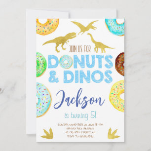 Dinosaurs and Doughnuts Boy Birthday Party Invitation