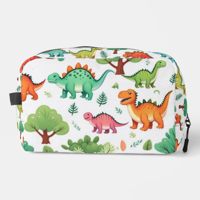 Dinosaurs and trees pattern white dopp kit (Front)