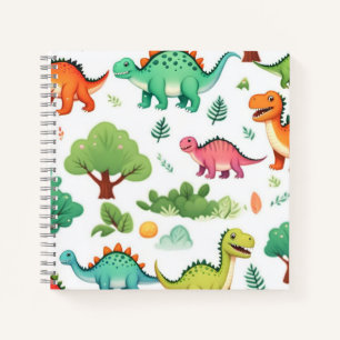 Dinosaurs and trees pattern white notebook