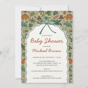 Dinosaurs Arch Ribbon Baby Shower Invitation