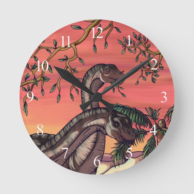 Dinosaurs at Dusk Round Clock (Front)