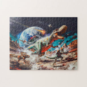 Dinosaurs Attacked by Aliens in Space Jigsaw Puzzle
