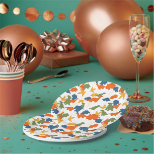 Dinosaurs - Autumn Colour Outline White Background Paper Plate