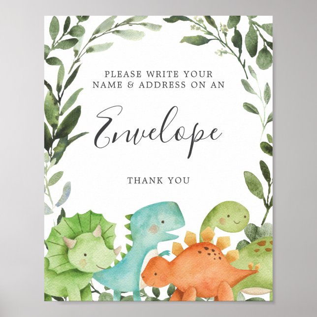 Dinosaurs Baby Shower Address Envelope Sign (Front)