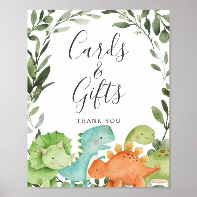 Dinosaurs Baby Shower Cards and Gifts Sign (Front)