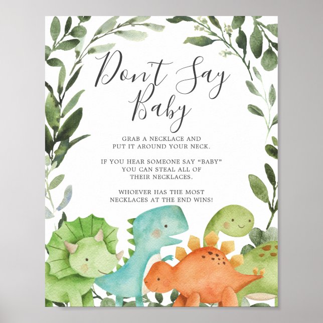Dinosaurs Baby Shower Don't Say Baby Sign (Front)