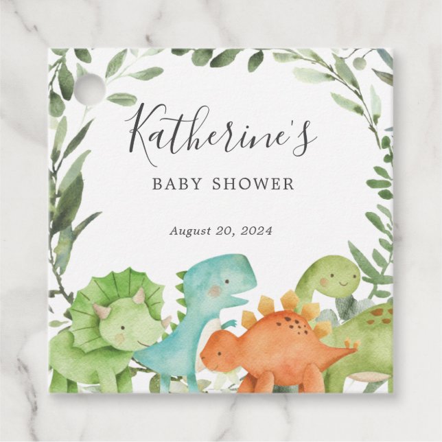 Dinosaurs Baby Shower Favour Tag (Front)