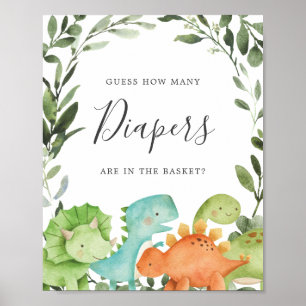 Dinosaurs Baby Shower Guess How Many Diapers Sign