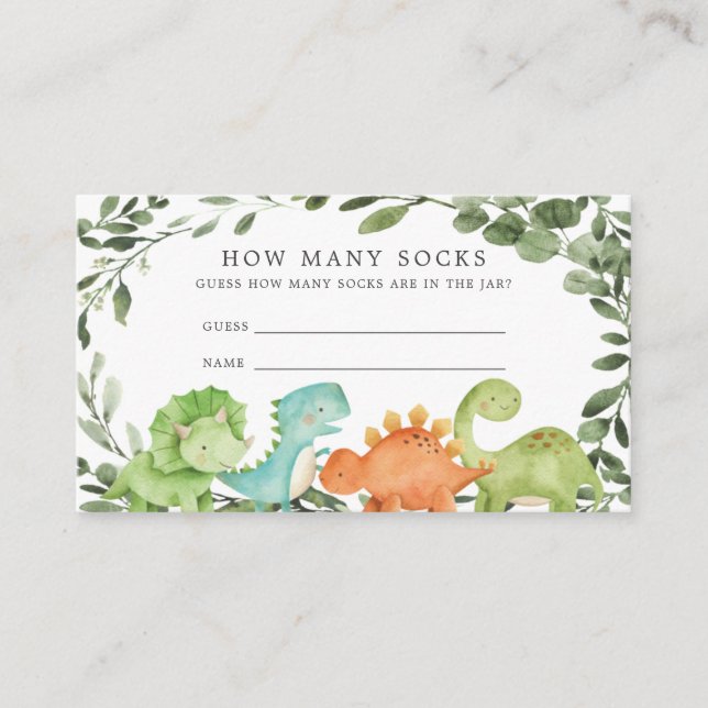 Dinosaurs Baby Shower Guess How Many Socks Card (Front)