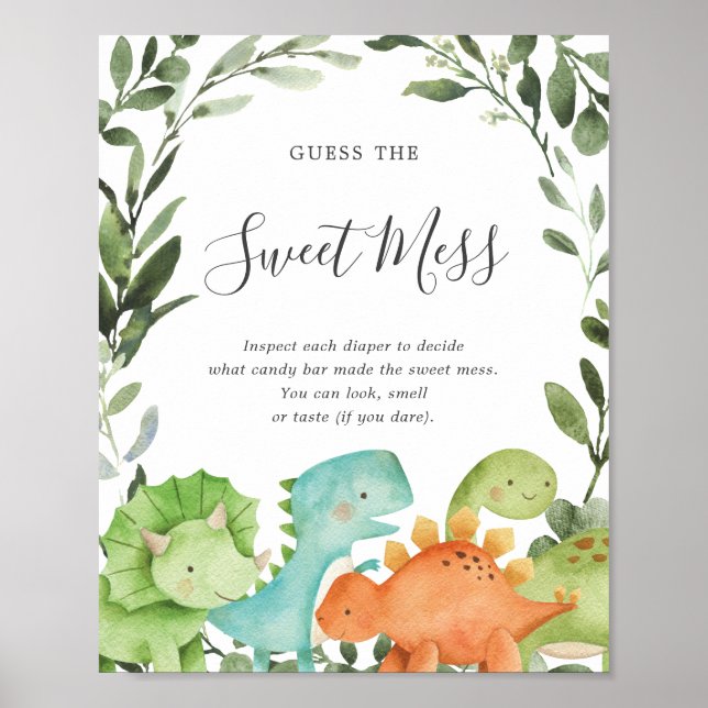 Dinosaurs Baby Shower Guess The Sweet Mess Sign (Front)