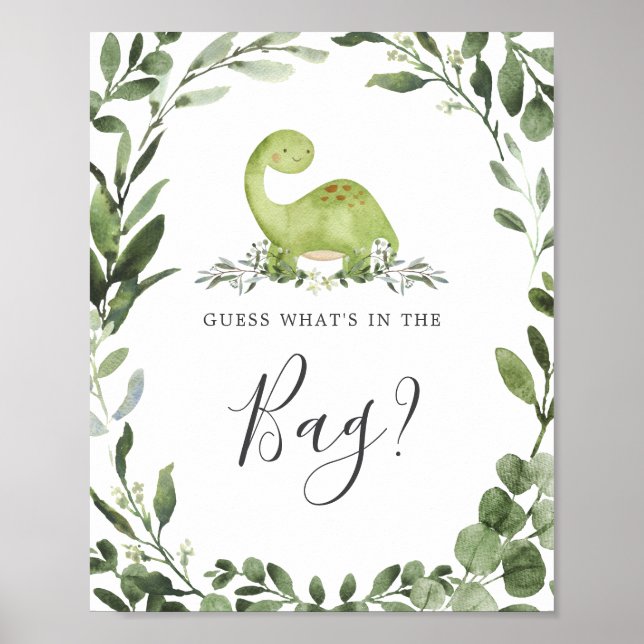 Dinosaurs Baby Shower Guess What's in the Bag Game Poster (Front)