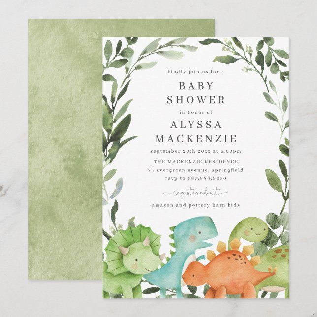 Dinosaurs Baby Shower Invitation (Front/Back)