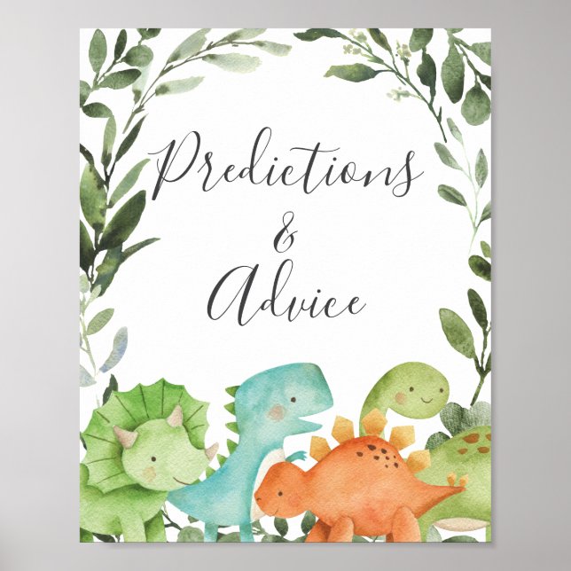Dinosaurs Baby Shower Predictions and Advice Sign (Front)