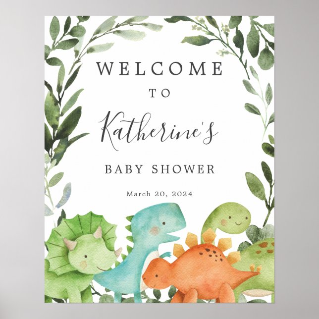 Dinosaurs Baby Shower Welcome Sign (Front)