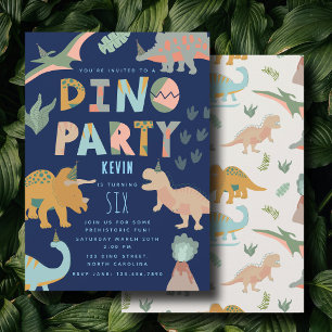 Dinosaurs Boho Dino Party Animals Birthday Blue Invitation