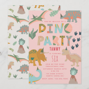 Dinosaurs Boho Dino Party Animals Birthday Pink Invitation