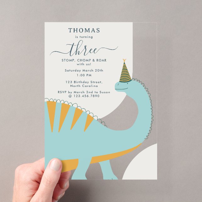 Dinosaurs Boho Prehistoric Party Animals Birthday Acrylic Invitations (Insitu (Handheld))