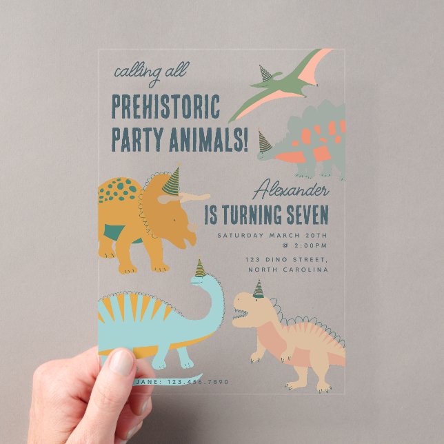 Dinosaurs Boho Prehistoric Party Animals Birthday Acrylic Invitations (Insitu (Handheld))