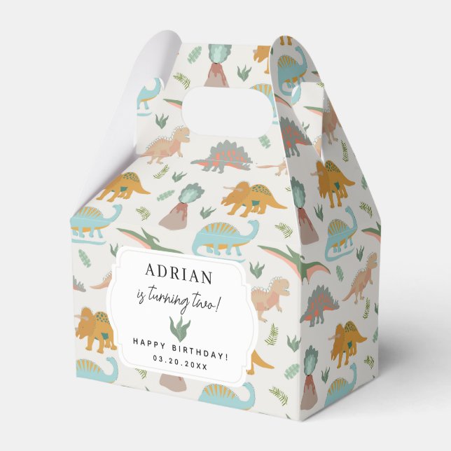 Dinosaurs Boho Prehistoric Party Animals Birthday Favour Box (Front Side)