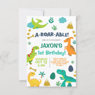 Dinosaurs boy a-roar-able 1st birthday invitation. invitation