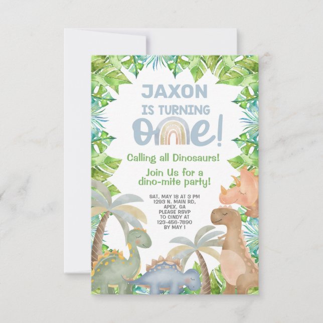 Dinosaurs boy birthday invitation, dino invite. in invitation (Front)