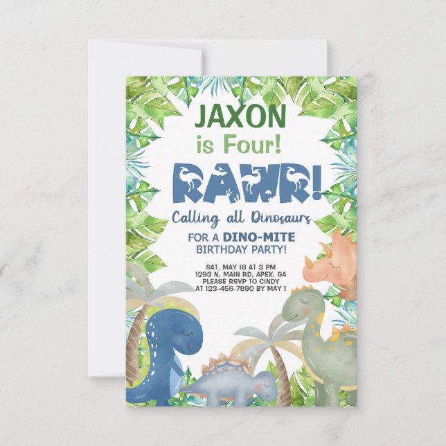 Dinosaurs boy birthday invitation, dino invite. invitation (Front)