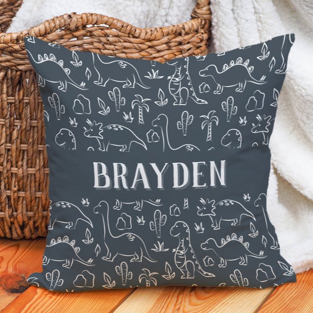 Dinosaurs Boy Name Dino Cute Jungle Dark Blue Cushion (Creator Uploaded)