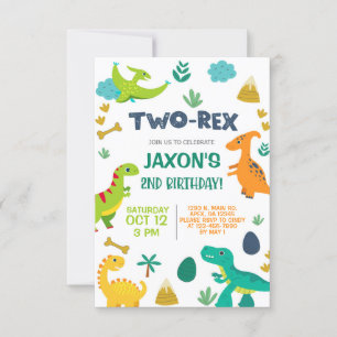 Dinosaurs boy TWO-REX 2nd birthday invitation. Invitation