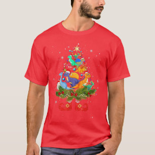 Dinosaurs Christmas Tree Lights Funny Santa Hat Lo T-Shirt
