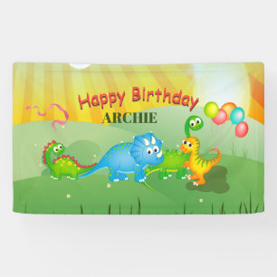 Dinosaurs Colourful Balloons Kids Green Birthday Banner