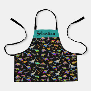 Dinosaurs Colourful Pattern Kids Name Apron