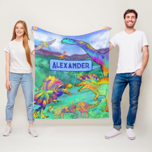 Dinosaurs colourful Personalised blue Fleece Blanket