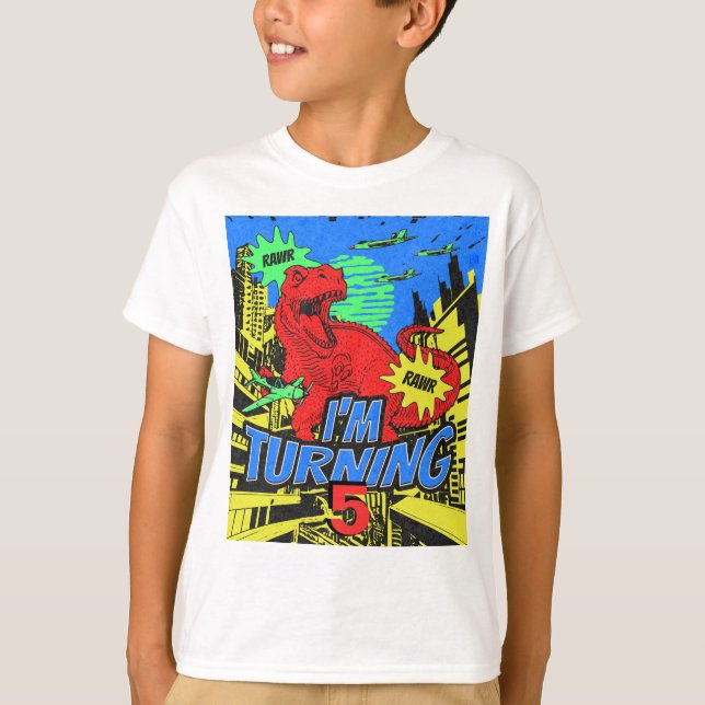 Dinosaurs Comic Book Boy Birthday T-Shirt (Front)