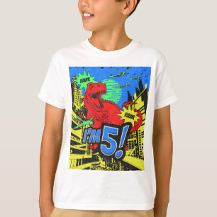 Dinosaurs Comic Book I'm 5 Birthday Boy T-Shirt