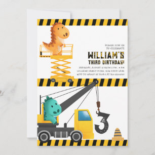 Dinosaurs Construction Birthday Party Invitation
