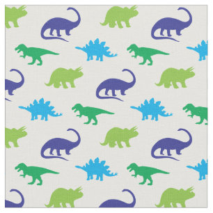 Dinosaurs Cute Silhouettes Blue and Green Kids Fabric