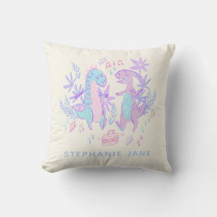 Dinosaurs Dancing Pastel Purple Blue Personalised Cushion